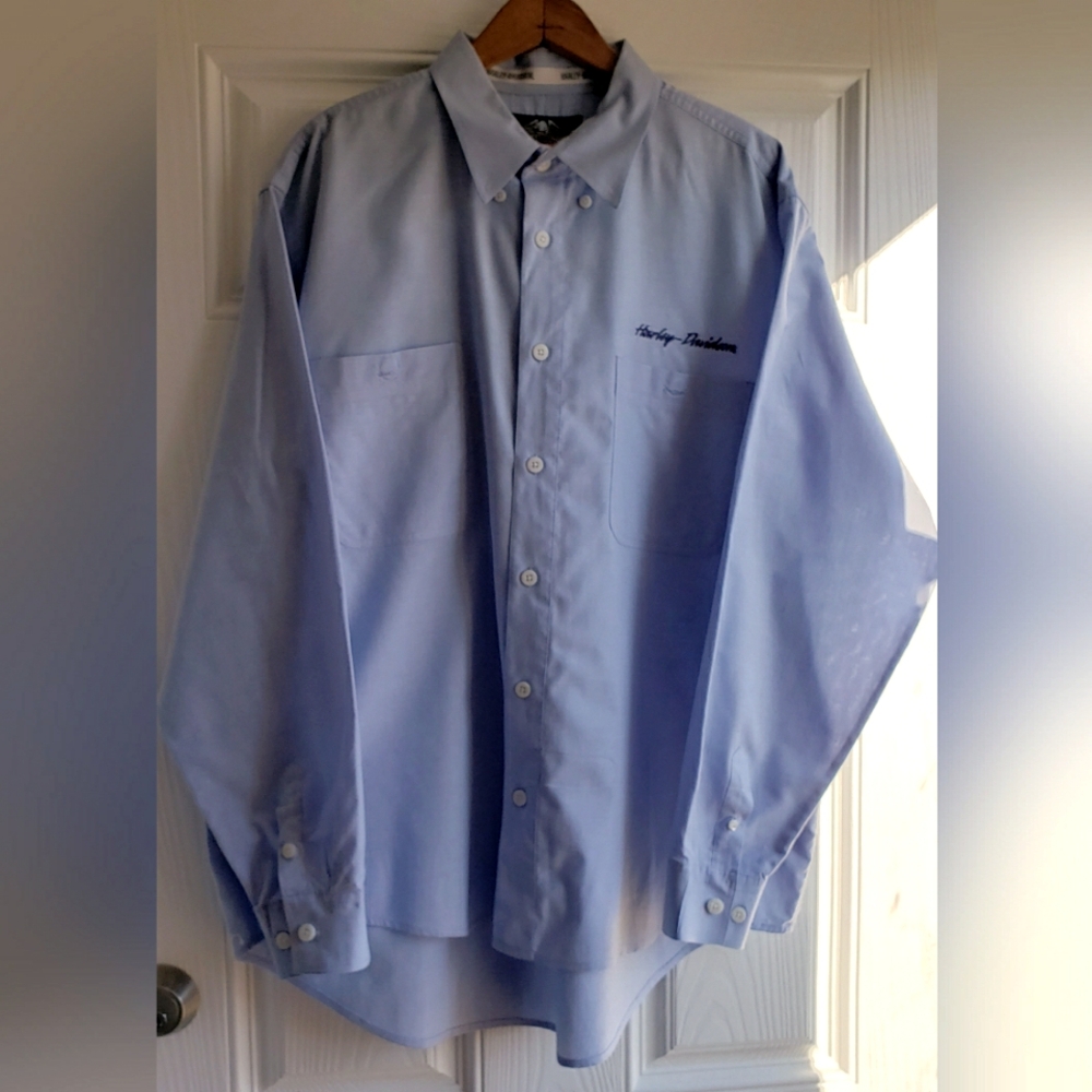 Harley Davidson Dress Shirt Mens XL Button Down Long Sleeve Navy Embroidered